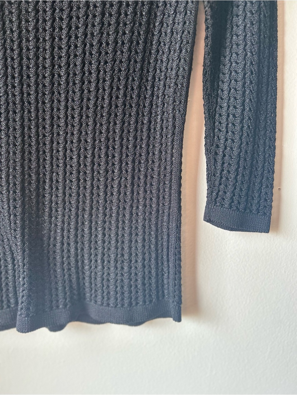ANN TAYLOR Black Open Knit Boat Neck Sweater 3/4 Sleeve Lightweight Size Small - Picture 8 of 8